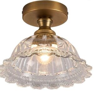 Elegant Antique Brass and Glass Ceiling Light Fixture
